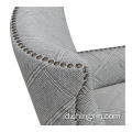 Nail Head Grey Multi Fabric Armed Accent Chair dengan Kaki Kayu Solid